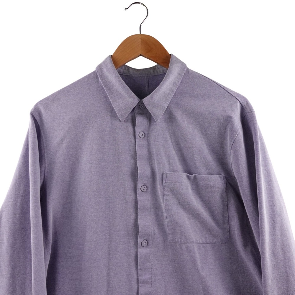 Lululemon‎ Men Long Sleeve Button Up Shirt Light Blue Stretch Casual Size L